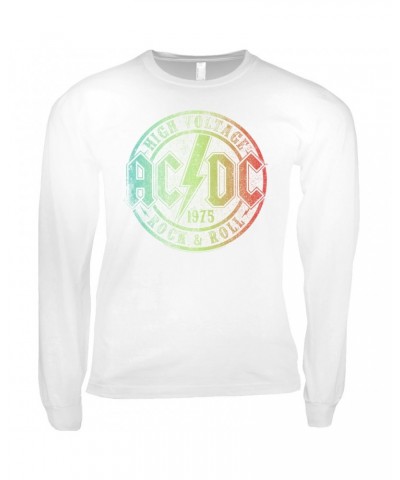 AC/DC Long Sleeve Shirt | Rock & Roll 1975 Rainbow Design Distressed Shirt $11.68 Shirts