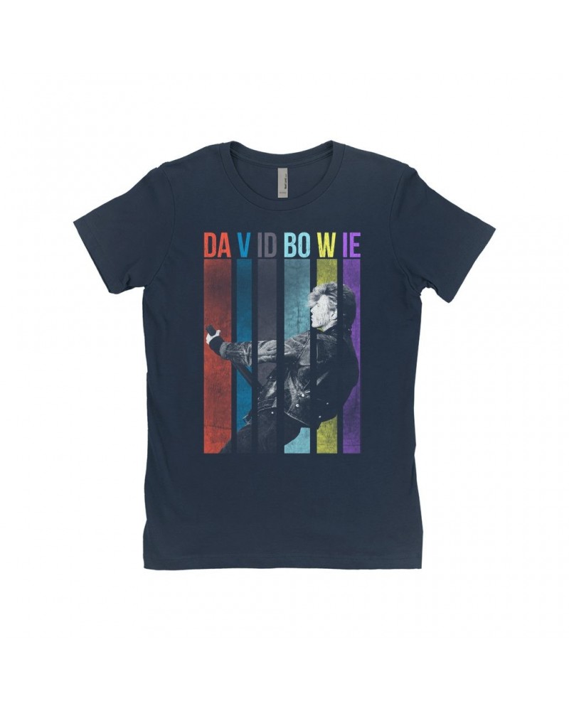 David Bowie Ladies' Boyfriend T-Shirt | Colorful Bowie With Guitar Design Shirt $11.48 Shirts