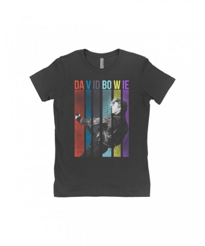 David Bowie Ladies' Boyfriend T-Shirt | Colorful Bowie With Guitar Design Shirt $11.48 Shirts