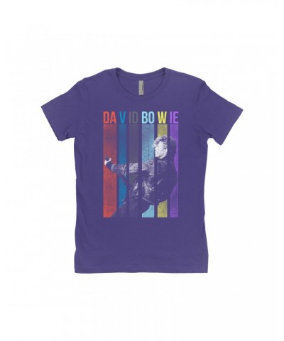 David Bowie Ladies' Boyfriend T-Shirt | Colorful Bowie With Guitar Design Shirt $11.48 Shirts