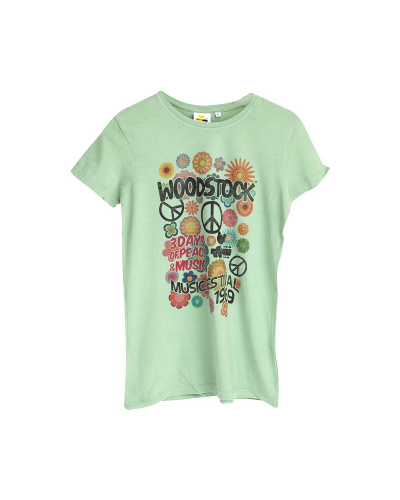 Woodstock Flowers & Peace Green T-Shirt $2.20 Shirts