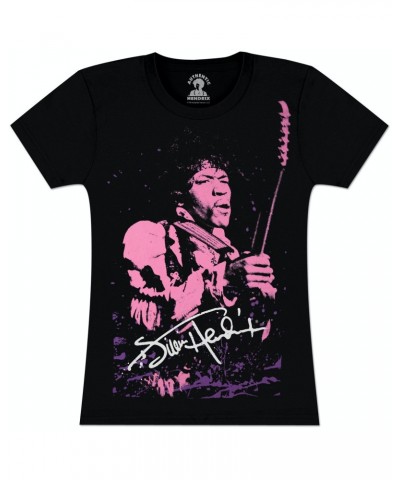 Jimi Hendrix Hendrix Pink Portrait Juniors T-Shirt $4.94 Shirts