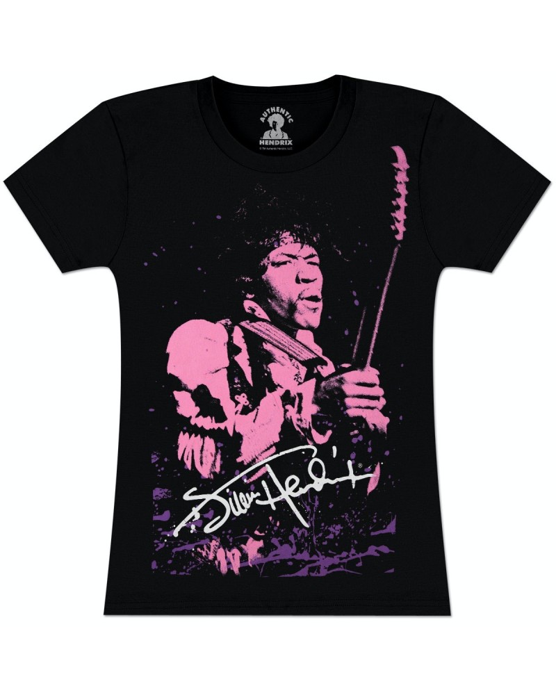 Jimi Hendrix Hendrix Pink Portrait Juniors T-Shirt $4.94 Shirts