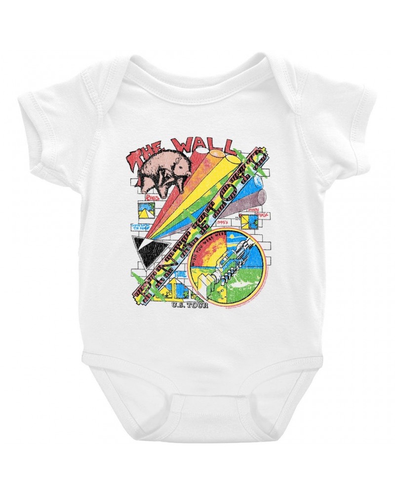 Pink Floyd Baby Short Sleeve Bodysuit | The Wall U.S. Tour Sketch Distressed Bodysuit $7.78 Kids