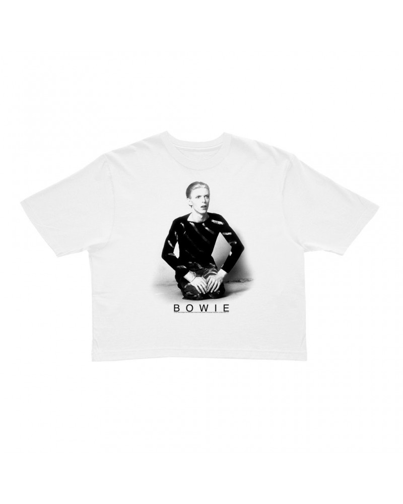 David Bowie Ladies' Crop Tee | 1974 Black And White Photo Crop T-shirt $8.09 Shirts