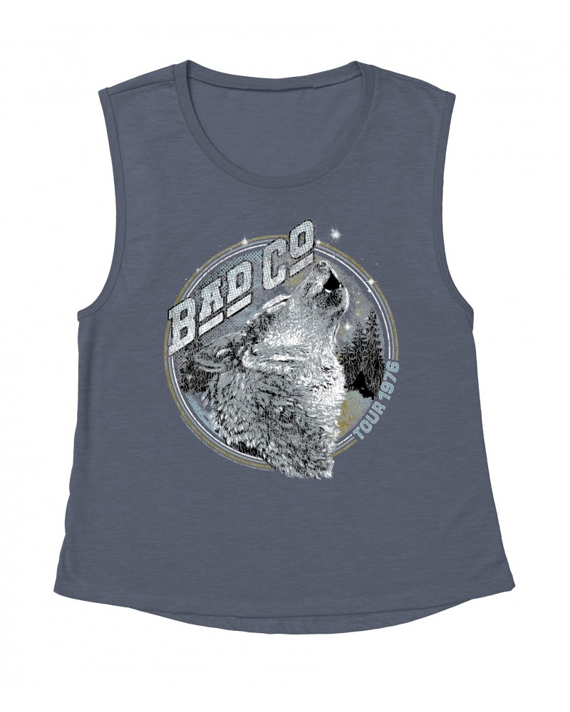 Bad Company Ladies' Muscle Tank Top | Wolf Pack Tour 1976 Distressed Shirt $16.15 Shirts