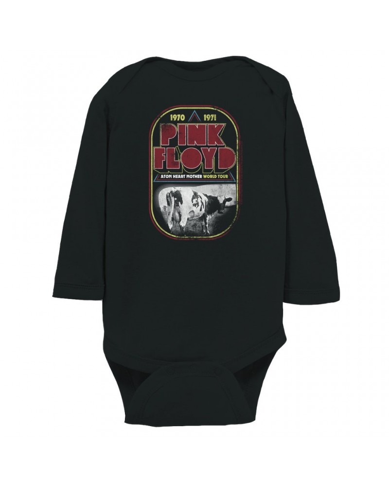 Pink Floyd Long Sleeve Bodysuit | Atom Heart Mother World Tour Design Distressed Bodysuit $7.79 Shirts