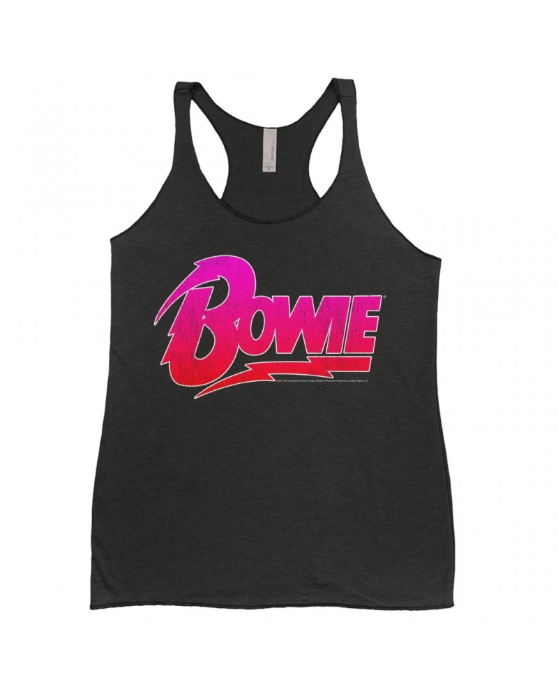 David Bowie Ladies' Tank Top | Pink and Red Bowie Logo Shirt $11.29 Shirts